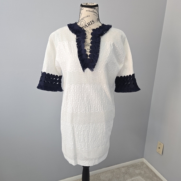 Belle BADGLEY MISCHKA Daya Dress Ivory Navy Women’s Size 0 - Picture 3 of 14